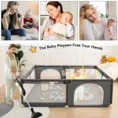 GOTGELIF 71"x59" 4-Panel Baby Playpen Spacious & Secure Portable Playard