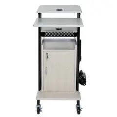 Premium Plus Presentation Lecture Podium Cart with Storage Cabinet Ivory Woodgrain/Black - Hampden Furnishings