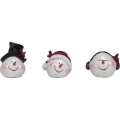 Transpac Small Resin Merry Snowman Head Figurine Set of 3 Christmas Home Decorations for Festive Decor