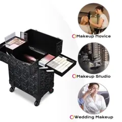 Byootique Rolling Makeup Train Case Cosmetic Trolley Organizer Mermaid Black