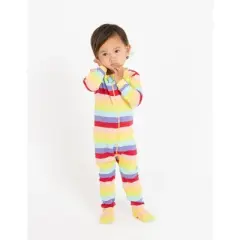 Leveret Kids Footed Girls Striped Cotton Pajamas