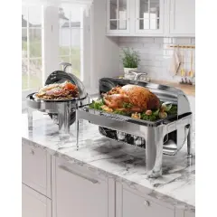 9QT Stainless Steel Roll Top Chafing Dish Buffet Set - Commercial Chafer Set for Catering Parties Weddings