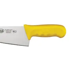 Winco KWP-80Y, 8" High Carbon Steel Chef's Knife with Yellow Polypropylene Handle, Professional Cook's Knife