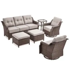 Gymojoy Outdoor Sofa Swivel Chair Ottoman with Coffee Table Patio Funiture Set
