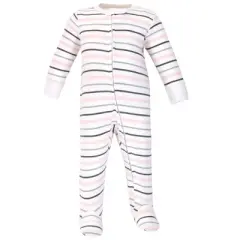 Hudson Baby Infant Girl Cotton Zipper Sleep and Play 3pk, Pink Safari