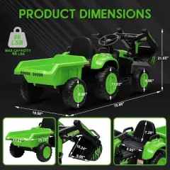 Kids 3-in-1 Driving Excavator, Tractor with Detachable Trailer, Driving Car Toy with Remote Control, Excavator, LED Lights, Music