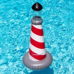 Swimline 43.5&rdquo; LED Red and White Striped Lighthouse Swimming Pool Float
