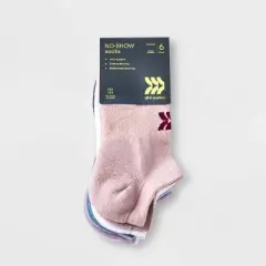 Women's 6pk Vault Striped No Show Athletic Socks - All in Motion&trade; Assorted Colors 4-10