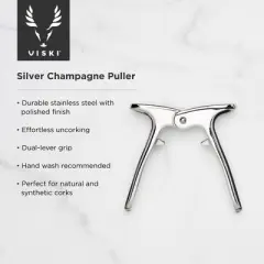 Viski Champagne Puller Sparkling Wine Opener, Easy Champagne Bottle Openers Gift for Champagne Lovers Silver Set of 1