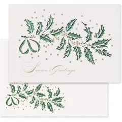 Masterpiece Studios 12-Count Boxed Laser Cut Holiday Cards With Coordinating Envelopes, 5" x 7", Glittering Holly (936900)