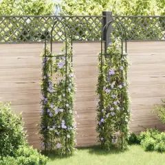 vidaXL Garden Tower Trellis 2 pcs, Durable Iron Frame, Weather-Resistant, 74.8"H x 14.9"W Dark Green