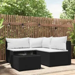 vidaXL Patio Furniture Set - 4 Piece Modular Black Poly Rattan Lounge Set with Cushions for Garden/Outdoor/Patio
