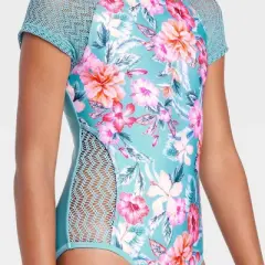 Girls' Sweet Floral Surf One Piece Swimsuit - art class&trade; Blue
