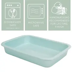Elanze Designs Large 9x13 inch Stoneware Porcelain Baking Dish With Stainless Steel Rack, Ice Blue