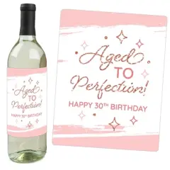 Big Dot of Happiness 30th Pink Rose Gold Birthday Party Decorations for Women and Men Wine Bottle Label Stickers 4 Ct
