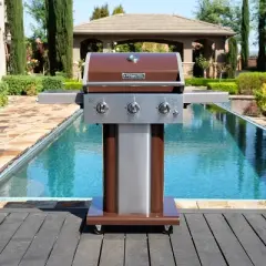 Permasteel 3-Burner Gas Grill with Foldable Side Tables