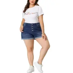 Agnes Orinda Plus Size Shorts for Women Roll Hem Denim Jeans Short Pants