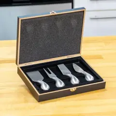 Cilio "Piave", Cheese Knife Set w/ wooden storage box, 5", Stainless steel
