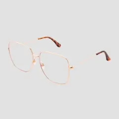 Women's Satin Metal Square Blue Light Filtering Reading Glasses - Universal Thread&trade; Metallic Gold Diopter