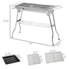 NicBex 29"Portable&Foldable Outdoor Charcoal Grill,Stainless Steel BBQ Griller for Camping,Picnic,Party&Backyard with Pan,Grill Rack,Shelf&Hooks