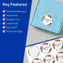 Avery TrueBlock Matte White Paper Labels,  1-1/2" diameter Round