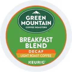 24ct Green Mountain Coffee Breakfast Blend Decaf Keurig K-Cup Coffee Pods Decaffeinated Light Roast
