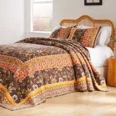 Greenland Home Fashions 3pc Audrey Modern Floral Bedspread Bedding Set Brown