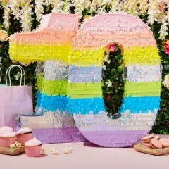Blue Panda Large Number 0 Pinata for Kids Birthday Party Decorations, Rainbow Pastel, 21 x 14.4 In