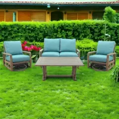 Courtyard Casual Avalon FSC Teak Motion  4 pc Loveseat Seating Group  Includes: One Loveseat, One Coffee Table and Two Swivel Gliders