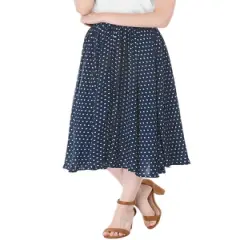 Allegra K Women's Date Dinner Floral A-Line Elastic Waist Flare Swing Midi Skirt