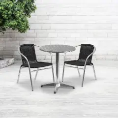 Flash Furniture Lila 23.5'' Round Aluminum Indoor-Outdoor Table Set with 2 Rattan Chairs