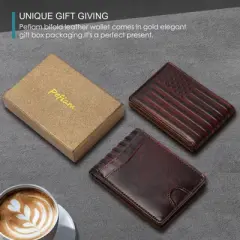 Full Grain Leather Wallets for Men, Bifold Wallets for Men, Mens Leather Wallets with 12 Slots, RFID Blocking, Gifts for Men (USA Flag, Red)