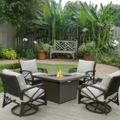 Kinger Home Ethan 5-Piece Rattan Wicker Propane Fire Pit Set with an Aluminum Frame