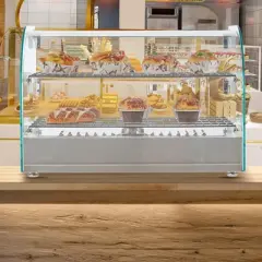 Food Warmer Display, 22" Commercial Pizza Warmer - 2-Tier Electric Countertop with Glass Door for Restaurant