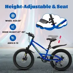 Gulches Kids Bike for 5-10 Years (4'-4'7" Rider), 20"&times;2.125" Tires, 7-Speed Drivetrain, Sturdy Steel Frame, 85% Pre-Assembled
