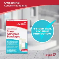 Leader Antibacterial Sheer Adhesive Bandages Assorted, 20 Ct