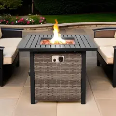 Sol Living 30&rdquo; Outdoor Fire Pit Propane Firepit Table with Lid & Lava Rocks 50,000 BTUs