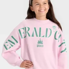 Girls' Wicked Emerald City Fleece Crewneck Graphic Sweatshirt - Light Pink
