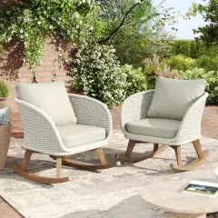 Christopher Knight Home Hattie Patio Contemporary Rattan and Acacia Wood Rocking Chair with Cushion (Set of 2)