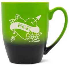 100 North Floral Heart 10 Ounce Green and Black Two Toned Ombre, Comfortably Fits Your Hands, Ceramic Tea Coffee Cup Mug, Mom