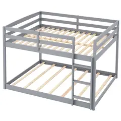 Costway Full Over Full Bunk Bed with Full-length Guardrails & Integrated Ladder Gray/White