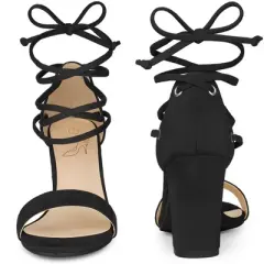 Perphy Strappy Lace Up Chunky High Heel Sandals for Women