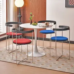 Folding Dining Chair Upholstered Dinner Chair Armchair with Padded Seat&Chrome Frame, Blue/Red - Modernluxe