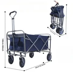 DSVIMOY Outdoor Serving Carts, Portable Folding Beach Wagons with Wheels, Outdoor Serving Carts for Garden, Gray, 33.5"*22.5"*40"