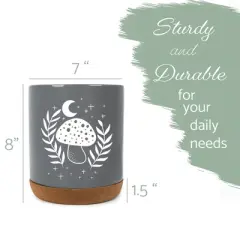 Elanze Designs 8 inch Moon Mushroom Leaf and Stars Large Ceramic Kitchen Utensil Holder Gray and White Crock with Cork Base