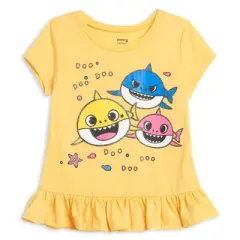 Pinkfong Baby Shark Daddy Shark Mommy Shark Girls Graphic T-Shirt Shorts and Scrunchie 3 Piece Outfit Set Infant