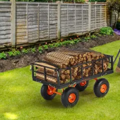 VEVOR Garden Cart, Sturdy Metal Utility Wagon, Versatile Dump Cart with Dual-Function Handle, Wheelbarrow with 400 lbs Load Capacity