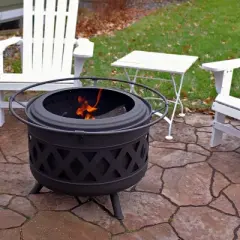 Sunnydaze Crossweave Outdoor Wood-Burning Steel Smokeless Fire Pit for the Backyard - Black - 30"