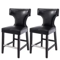 Set of 2 Kings Counter Height Barstool with Studded Bonded Leather Seat - Corliving