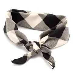 The Worthy Dog Black/Off White Buffalo Plaid Classic Square Tie-On Bandana